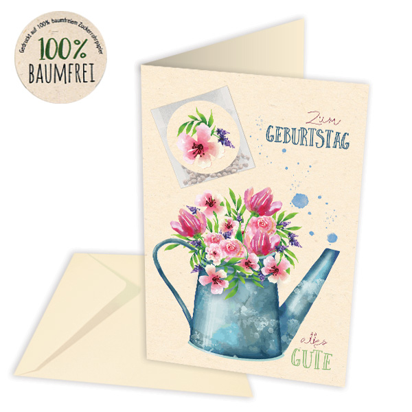 Geburtstagskarte mit Saatgut zum einpflanzen, Gießkanne von Skorpion GmbH