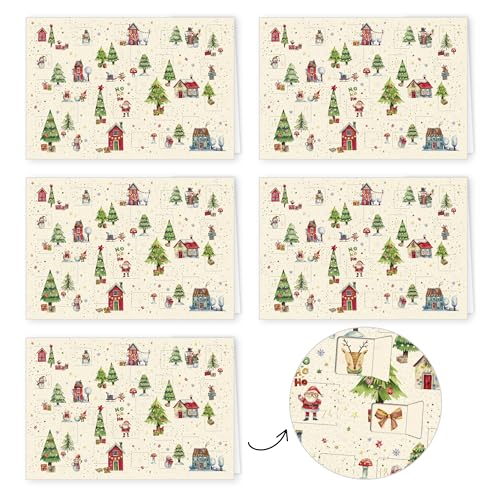 GreenLine Adventskalenderkarten | 5 Stück inkl. Briefumschlag | Adventskalenderkarten mit Türchen | Klappkarte Glückwunschkarte aus 100% baumfreien Zuckerrohrpapier | Skorpion Weihnachtskarten von Skorpion