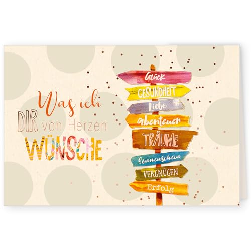 GreenLine Glückwunschkarte 1 Stück mit Umschlag | Grußkarte, Was ich Dir von Herzen wünsche | hochwertige Klappkarte aus 100% baumfreien Zuckerrohrpapier, Plastikfreie Verpackung | 11,5 x 17 cm von Skorpion