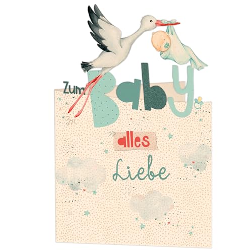 GreenLine Glückwunschkarte zur Geburt 1 Stück mit Umschlag | Baby Glückwünsche für Jungen | Klappkarte aus 100% baumfreien Zuckerrohrpapier, Pop-up-Card mit Laser-Cut | 11,5x17cm von Skorpion