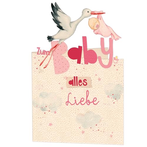 GreenLine Glückwunschkarte zur Geburt 1 Stück mit Umschlag | Baby Glückwünsche für Mädchen | Klappkarte aus 100% baumfreien Zuckerrohrpapier, Pop-up-Card mit Laser-Cut | 11,5x17cm von Skorpion