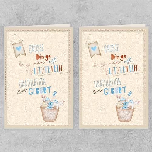 GreenLine Glückwunschkarten zur Geburt, 2 Stück mit Umschlag | Baby Glückwünsche für Jungen| Klappkarte aus 100% baumfreien Zuckerrohrpapier, Plastikfreie Verpackung | 11,5 x 17 cm von Skorpion