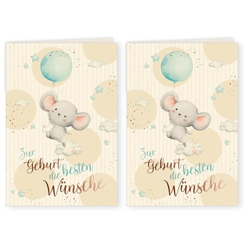 Skorpion GreenLine Glückwunschkarten zur Geburt 2 Stück mit Umschlag | Baby Glückwünsche für Jungen| Klappkarte aus 100% baumfreien Zuckerrohrpapier, Plastikfreie Verpackung | 11,5 x 17 cm Papeterie von Skorpion