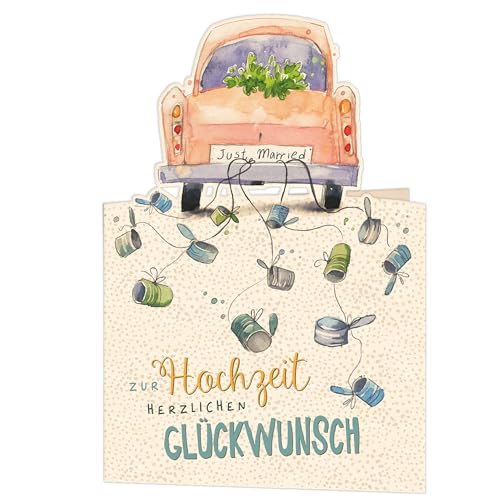 GreenLine Hochzeitskarte 1 Stück mit Umschlag | Glückwunschkarte zur Hochzeit | Klappkarte aus 100% baumfreien Zuckerrohrpapier, Pop-up-Card mit Laser-Cut | 11,5x17cm von Skorpion