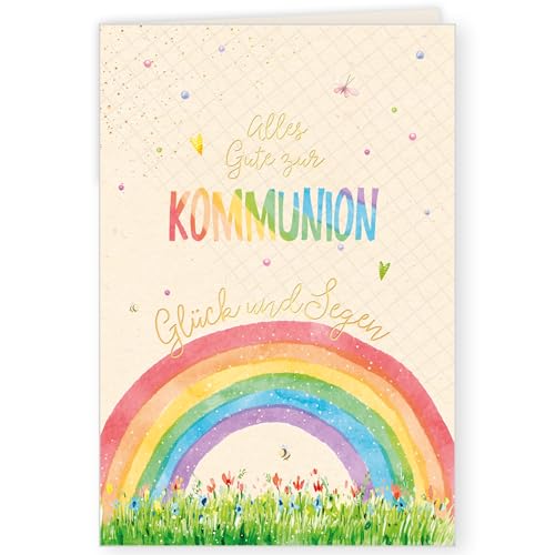 GreenLine Kommunionkarte 1 Stück mit Umschlag | Grußkarte Kommunion aus 100% Baumfreien Zuckerrohrpapier, Plastikfreie Verpackung | Glückwunschkarte Kommunion Klappkarte | 11,5 x 17 cm von Skorpion