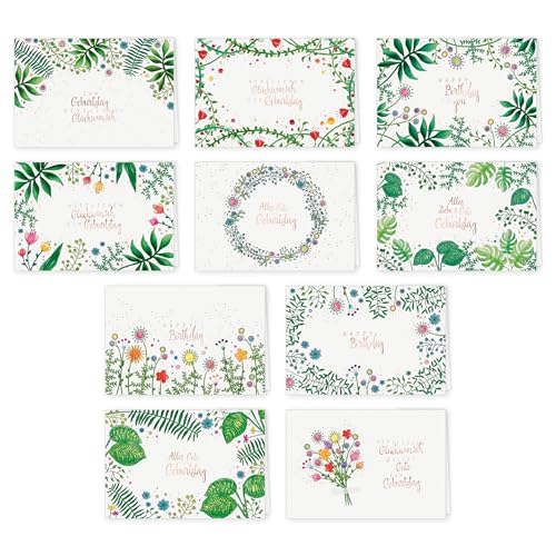 PremiumLine Geburtstagskarten Set mit Umschlag, 10 Stück, umweltfreundliche, hochwertige Klappkarte gedruckt auf edlem Naturkarton, Glückwunschkarte mit Natur Blumen Motiv, 11,5 x 17 cm PremiumLine Geburtstagskarten Set mit Umschlag, 10 Stück, umweltfreundliche, hochwertige Klappkarte gedruckt auf edlem Naturkarton, Glückwunschkarte mit Natur Blumen Motiv, 11,5 x 17 cm von Skorpion