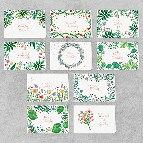PremiumLine Geburtstagskarten Set mit Umschlag, 10 Stück, umweltfreundliche, hochwertige Klappkarte gedruckt auf edlem Naturkarton, Glückwunschkarte mit Natur Blumen Motiv, 11,5 x 17 cm von Skorpion