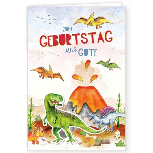 PremiumLine Glückwunschkarte zum Geburtstag |1 Stück mit Umschlag | Geburtstagskarte Dinosaurier | 11,5 x 17,5 cm | Klappkarte mit Stanzteil | Kinderkarte von Skorpion