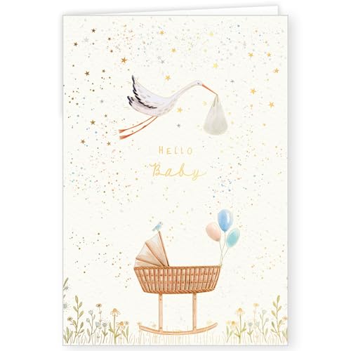 PremiumLine Glückwunschkarte zur Geburt 1 Stück inkl. Briefumschlag Baby Glückwünsche Junge Mädchen Grußkarte 11,5 x 17 cm umweltfreundliche Klappkarte aus Naturkarton von Skorpion