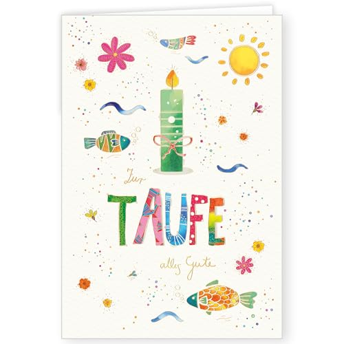 PremiumLine Glückwunschkarte zur Taufe 1 Stück inkl. Briefumschlag Taufkarte Glückwünsche Grußkarte 11,5 x 17 cm umweltfreundliche Klappkarte aus Naturkarton von Skorpion