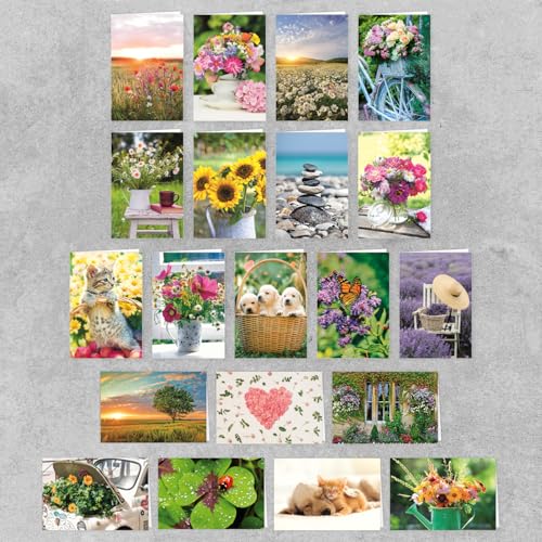 PremiumLine Grußkarten Set mit Umschlag, 20 Stück | nachhaltiges FSC Papier, Blanko | Klappkarte, farblich passender Umschlag | Glückwunschkarten Motiv: Sommerliche Fotokarten, 11,5x17cm von Skorpion