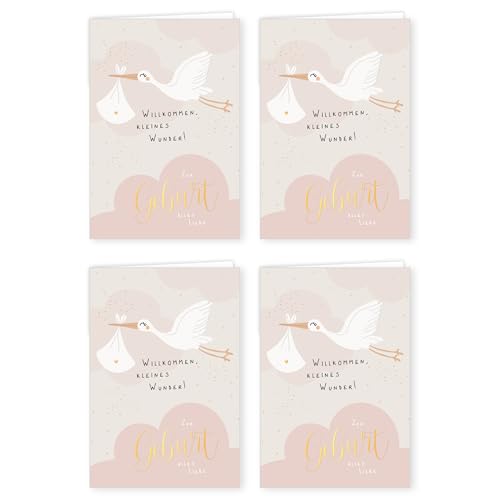 Skorpion PremiumLine Glückwunschkarten zur Geburt, 4 Stück mit Umschlag | Baby Glückwünsche für Jungen | umweltfreundliche Klappkarte aus Naturkarton | Grußkarte 11,5 x 17 cm Papeterie von Skorpion
