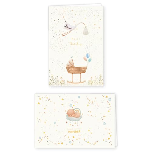 PremiumLine Glückwunschkarten zur Geburt Set 2 Stück inkl. Briefumschlag Baby Glückwünsche Junge Mädchen Grußkarte 11,5 x 17 cm umweltfreundliche Klappkarte aus Naturkarton von Skorpion