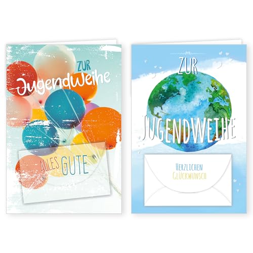 PremiumLine Glückwunschkarten zur Jugendweihe 2 Stück mit Geldkuvert und Umschlag Jugendweihekarte 11,5 x 17 cm Geldkarte Klappkarte mit Spruch, innen Blanko | 2 Grußkarten PremiumLine Glückwunschkarten zur Jugendweihe 2 Stück mit Geldkuvert und Umschlag Jugendweihekarte 11,5 x 17 cm Geldkarte Klappkarte mit Spruch, innen Blanko | 2 Grußkarten von Skorpion