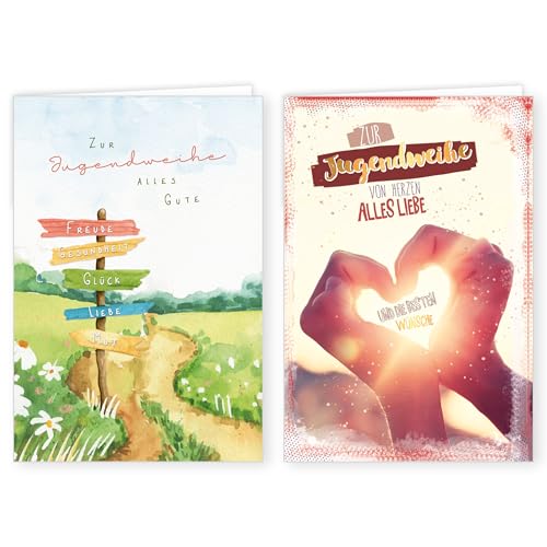 PremiumLine Glückwunschkarten zur Jugendweihe 2 Stück mit Umschlag Jugendweihekarte 11,5 x 17 cm Klappkarte mit Spruch, innen Blanko | 2 Grußkarten PremiumLine Glückwunschkarten zur Jugendweihe 2 Stück mit Umschlag Jugendweihekarte 11,5 x 17 cm Klappkarte mit Spruch, innen Blanko | 2 Grußkarten von Skorpion