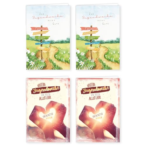 PremiumLine Glückwunschkarten zur Jugendweihe 4 Stück mit Umschlag Jugendweihekarte 11,5 x 17 cm Klappkarte mit Spruch, innen Blanko | 4 Grußkarten PremiumLine Glückwunschkarten zur Jugendweihe 4 Stück mit Umschlag Jugendweihekarte 11,5 x 17 cm Klappkarte mit Spruch, innen Blanko | 4 Grußkarten von Skorpion