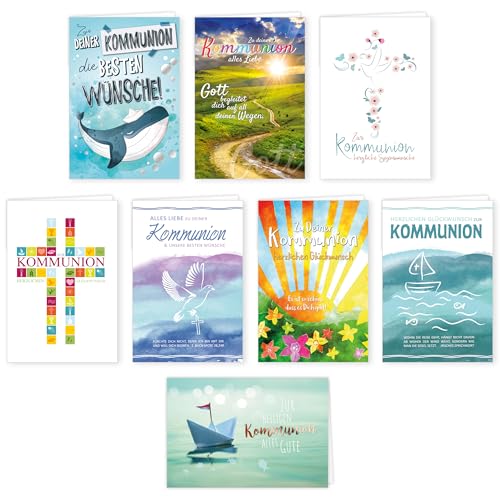 Skorpion PremiumLine Glückwunschkarten zur Kommunion Set 8 Stück mit Umschlag Kommunionskarten 11,5 x 17 cm Klappkarte mit Spruch, innen Blanko (8 Karten) Grußkarten von Skorpion