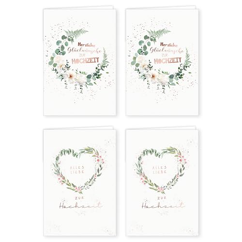 PremiumLine Hochzeitskarten, 4 Stück mit Umschlag | Glückwunschkarte zur Hochzeit | umweltfreundliche Klappkarte aus Naturkarton | edle Grußkarte 11,5 x 17 cm PremiumLine Hochzeitskarten, 4 Stück mit Umschlag | Glückwunschkarte zur Hochzeit | umweltfreundliche Klappkarte aus Naturkarton | edle Grußkarte 11,5 x 17 cm von Skorpion