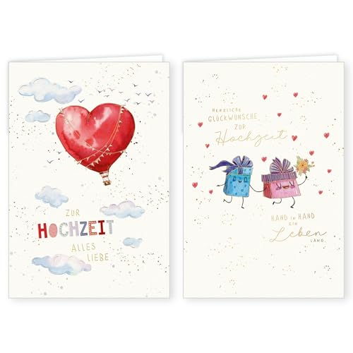 PremiumLine Hochzeitskarten, 2 Stück mit Umschlag | Glückwunschkarte zur Hochzeit | umweltfreundliche Klappkarte aus Naturkarton | edle Grußkarte 11,5 x 17 cm von Skorpion
