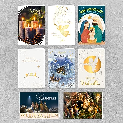 PremiumLine Weihnachtskarten Set 8 Stück mit Umschlag Gesegnete Weihnachten religiöse Grußkarte zur Weihnachtszeit Klappkarte von Skorpion