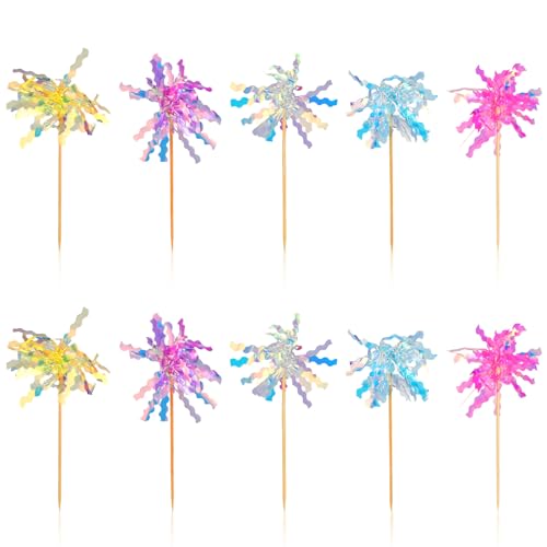 10 Stück Folien-Feuerwerk-Cupcake-Topper, Cupcake Dekor Aus Folie Mit Feuerwerk Glitzernde Lametta Kuchen Dekor Folie Feuerwerks Cupcake-Topper, Feuerwerks Sticks Glitzernde Lametta-Zahnstocher von Skrfren