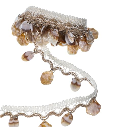 2,7 m lange Fransenborte im Boho-Stil, 3,7 cm breit, Muschel-Spitzenbordüre, Nähquasten-Borte, ethnisches Bastelband, Nähstoff, Zopfborte für Lampenschirm, Vorhang, Heimdekoration, DIY-Dekoration von Skrfren