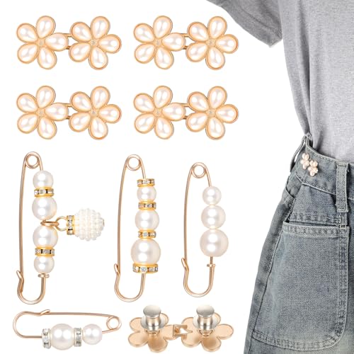8set Pearl Jean Knopfnadeln, Make Waistband Tighter No Sewing Trouser Waist Tightener Verstellbare Nagelfreie Taillenschnallen, Hose Enger Machen Clip Einstellbar Hosenbund Enger Machen Für Hosen Jean von Skrfren