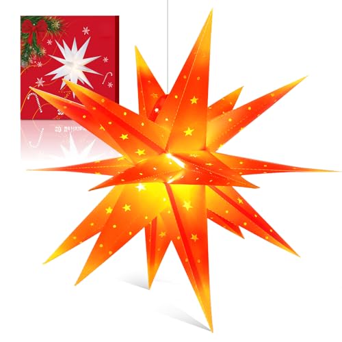 Sky angle 3D Weihnachtsstern Beleuchtet Batterie mit Timer für Fenster - 45cm Dekorieren von Weihnachtsbaum, Rot Gelb led Weihnachtsstern für Innen, Außen, Innenhof, Balkon Und Garten von Sky angle