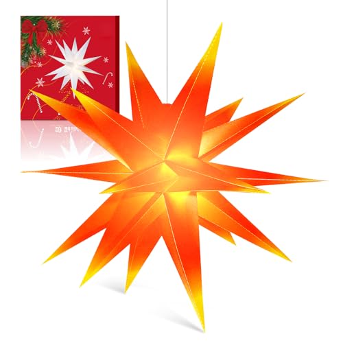 Sky angle 3D Weihnachtsstern Beleuchtet Batterie mit Timer für Fenster - 60cm Leuchtstern Stern Zum Dekorieren von Weihnachtsbaum, Rot Gelb led Weihnachtsstern für Innenhof, Balkon Und Garten von Sky angle
