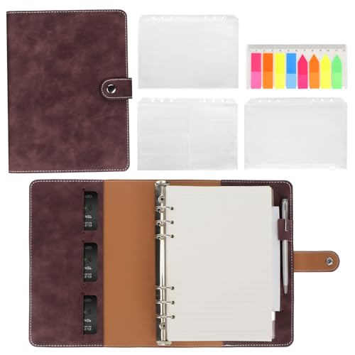 Nachfüllbarer A5-Ringbuch-Planer mit 6 Ringen, inkl. Notizpapier, PVC-Haftnotizen & Tasche - Praktischer Reisebegleiter (Kaffee) von Skycase