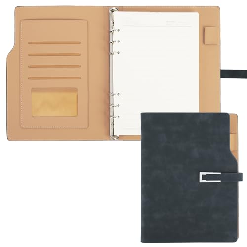 Skycase A5 Ringbuch mit Nachfüllpapier – 6-Loch-Organizer aus PU-Leder | Inkl. 120 Blatt liniert/kariert | Für Notizen, Kalender & Büro | Hochwertiges Leder-Cover (Grau) von Skycase