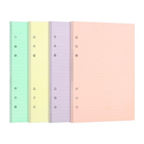 Skycase A5 Refill Papier,A5 Linie Papier [160 Blatt/320 Seiten],6 Löcher Lose Blätter,Refill Leeres Papier 100 GSM,Nachfüllpapier a5,Ringbücher,Notizen,Skizze(4 Farben,40Blatt pro Farbe,Linie) von Skycase