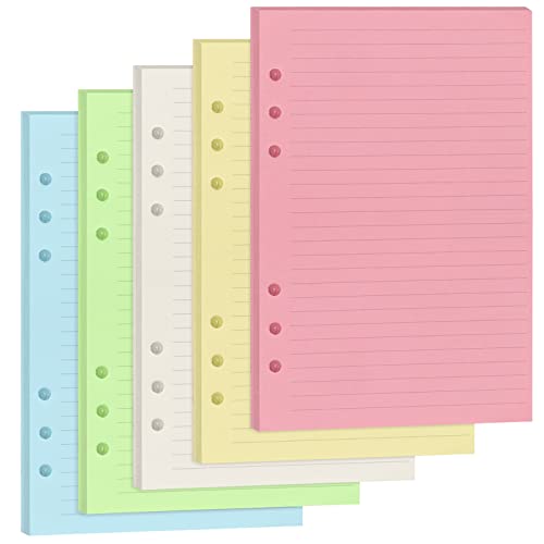 Skycase A5 Refill Papier,A5 Linie Papier [150 Blatt/300 Seiten],6 Löcher Lose Blätter,Refill Leeres Papier 100 GSM,Nachfüllpapier für Filofax A5,Ringbücher,Notizen,Skizze(5 Farben,Linie) von Skycase