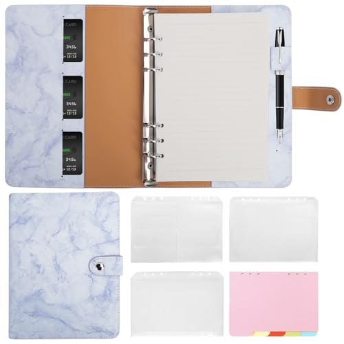 Skycase A5 Ringbuch nachfüllbar, 6-Loch Loseblatt Binder, PU Leder Notizbuch Ordner Portfolio mit Füllpapier, Bindertaschen & Papierblättern (Blau) von Skycase