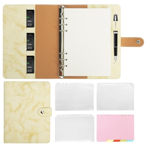 Skycase A5 Ringbuch nachfüllbar, 6-Loch Loseblatt Binder, PU Leder Notizbuch Ordner Portfolio mit Füllpapier, Bindertaschen & Papierblättern (Gelb) von Skycase