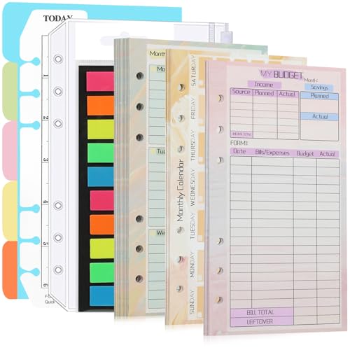 Skycase A6 Nachfüllpapier - Ringbuch Nachfüllbar, 6 Löcher, Set (Wöchentlich, Monatskalender, Budget) Mit 82 Blättern von Skycase