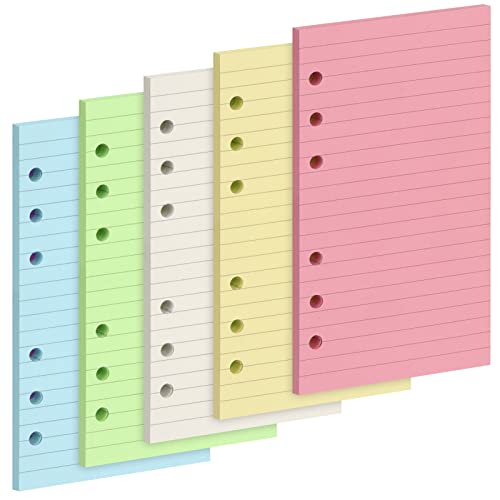 Skycase A6 Nachfüllblock liniert [150 Blätter/300 Seiten]-100g/m² Premium Papier für A6 Ringbuch,Filofax, Organizer-6-Loch perforiert - Ideal für Notizen, Tagebuch, Büro, Schule (5 Farben, liniert) von Skycase
