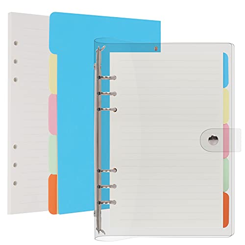 Skycase A6 Ringbuchhülle,Klare Notizbuch-Hülle mit A6-Füllpapier und 5 Index Register,weichem PVC, A6,6 Abheftlöcher,nachfüllbar, Notebook-Schutz, Ringbuch A6 für Büro von Skycase