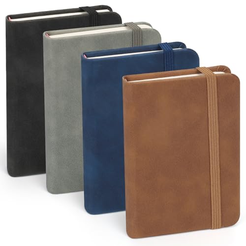 Skycase Mini Notizbuch A7 (4er Set) – Pocket Notizblock aus PU-Leder, liniert, Hardcover – für Handtasche, Büro & Termine von Skycase