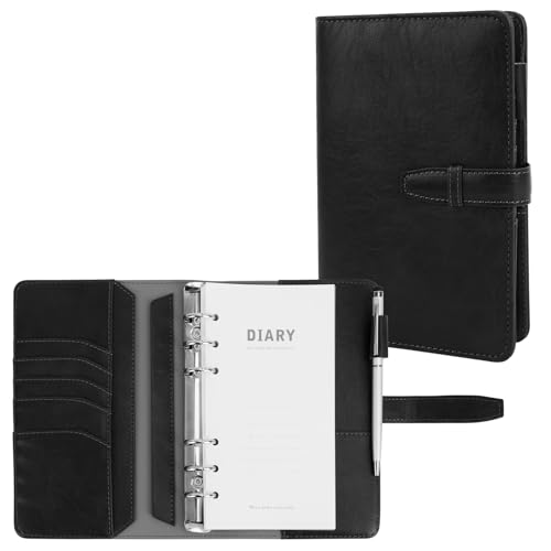 Skycase Notizbuch a6,6 Löcher Loseblatt Binder,A6 PU Leder Budget Binder,ringbuch a6 nachfüllbar,Ringbinder Planer A6 Ordner Portfolio,Ringbuch DIN A6,Notebook Cover für A6 Füllpapier (Schwarz) von Skycase