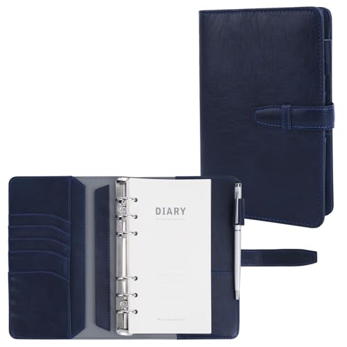 Skycase Notizbuch a6,6 Löcher Loseblatt Binder,A6 PU Leder Budget Binder,ringbuch a6 nachfüllbar,Ringbinder Planer A6 Ordner Portfolio,Ringbuch DIN A6,Notebook Cover für A6 Füllpapier (Dunkelblau) von Skycase