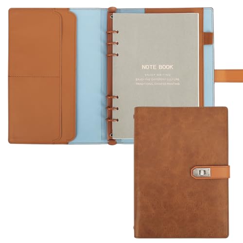 Skycase A5 Ringbuch aus PU-Leder, 6-Ring Loseblatt-Notizbuch, Nachfüllbarer Planer & Ordner, Braun – Elegantes Notizbuch für Büro, Schule und Studium von Skycase