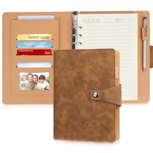 Skycase A5 Ringbuch aus PU-Leder, 6-Ring Loseblatt-Notizbuch, Nachfüllbarer Planer & Ordner, Braun – Elegantes Notizbuch für Büro, Schule und Studium von Skycase