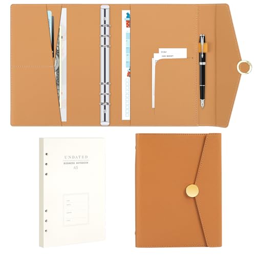 Skycase A5 Ringbuch aus PU-Leder, 6-Ring Loseblatt-Notizbuch, Nachfüllbarer Planer & Ordner, Braun – Elegantes Notizbuch für Büro, Schule und Studium von Skycase