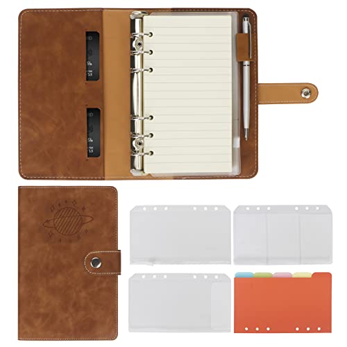 Skycase notizbuch a6, A6 Binder Notizbuch Ordner Portfolio,6 Löcher Loseblatt Binder PU Leder,Ringbuchordner a6,Ringbuch DIN A6 Tagebuch Ringbuchhülle mit Füllpapier/Bindertaschen/Papierblatt,Braun von Skycase