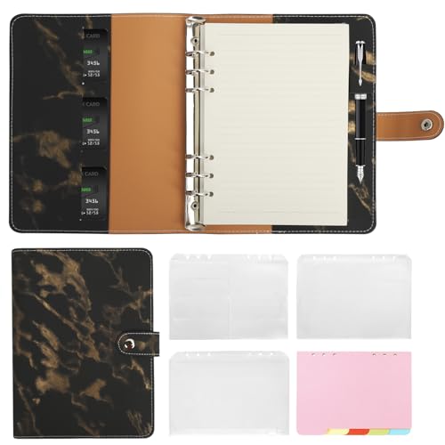 Skycase Ringbuch A5 – 6-Loch Organizer mit PU-Leder Hülle & Füllpapier | Nachfüllbarer Notizbuch-Ordner für Büro/Schule | Inkl. Bindertaschen & liniertes/kariertes Papier von Skycase