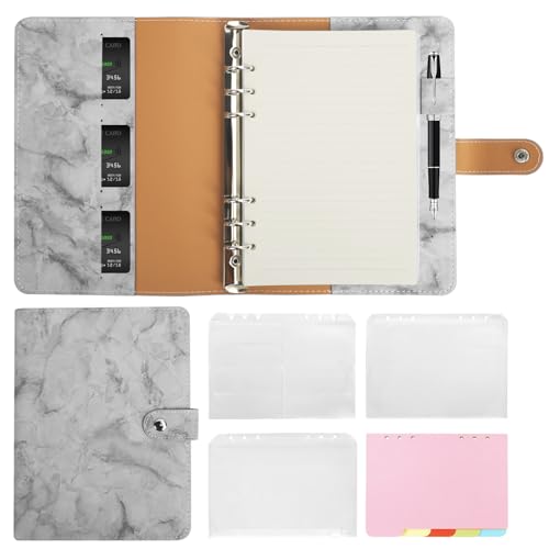 Skycase A5 Ringbuch aus PU-Leder – Inkl. 6-Loch Füllpapier & Bindertaschen | Nachfüllbarer Organizer für Notizen, Kalender & Dokumente | Hochwertiger Ordner mit Liniertem Papier von Skycase