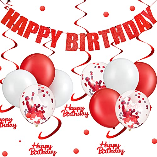 Skylety 17 Stücke Happy Birthday Dekorationen Set Geburtstag Banner Happy Birthday Hängende Wirbel Konfetti Latexballons Pailletten Ballon für Geburtstag Dekor (Rot und Weiß) Skylety 17 Stücke Happy Birthday Dekorationen Set Geburtstag Banner Happy Birthday Hängende Wirbel Konfetti Latexballons Pailletten Ballon für Geburtstag Dekor (Rot und Weiß) von Skylety