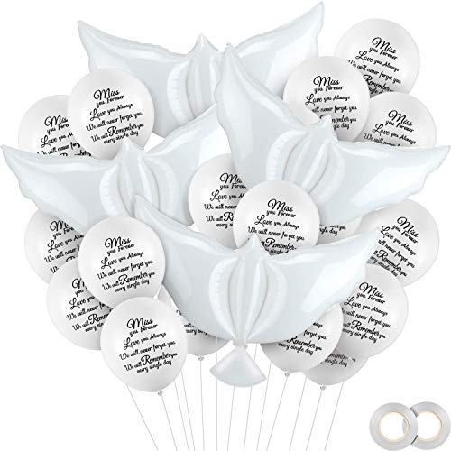 36 Stück weiße Gedenkballons mit 4 Stück Friedenstaubenballons Taubenballons Taubenvogelballons Beerdigung Gedenkballons für Trauerfeier, Beerdigung, Jubiläum, Gedenkdienste von Skylety