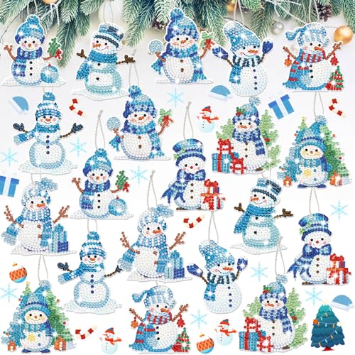 Skylety 20 Stück Schneemann Diamant Malerei Ornamente Anhänger Kinder DIY Weihnachten Schneemann Diamant Kunst Malerei Schlüsselanhänger für Baumdekor Hängende Handarbeit Geschenkpapier Anhänger mit von Skylety